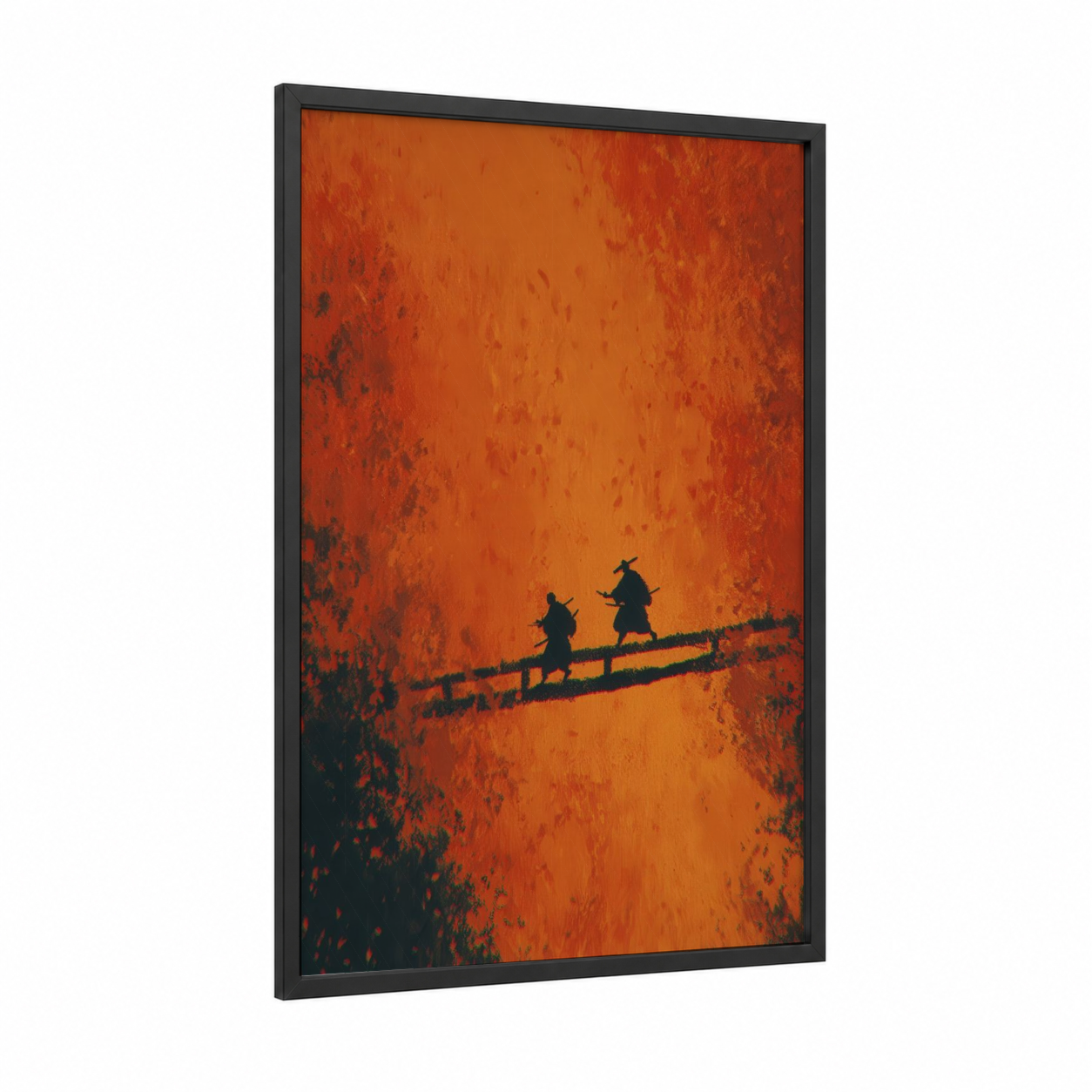 Kung Fu Warriors framed art print — black wood frame — orange and red palette