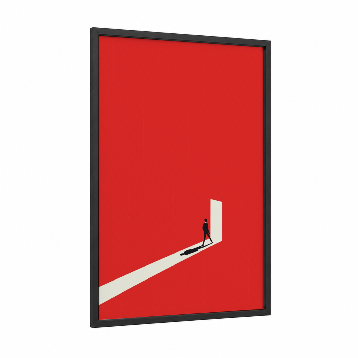 Ascending Gateway framed abstract minimalist print — black wood frame — red and white palette