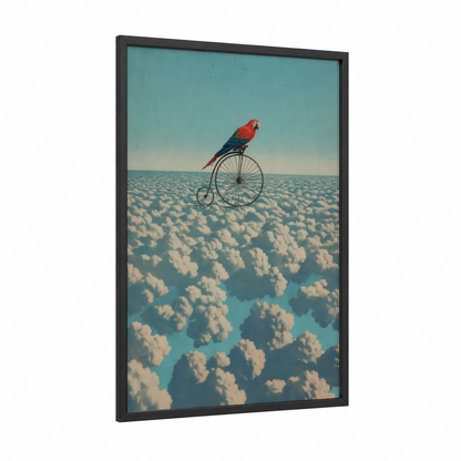 Dreaming Macaw framed art print — black wood frame — teal and cream palette
