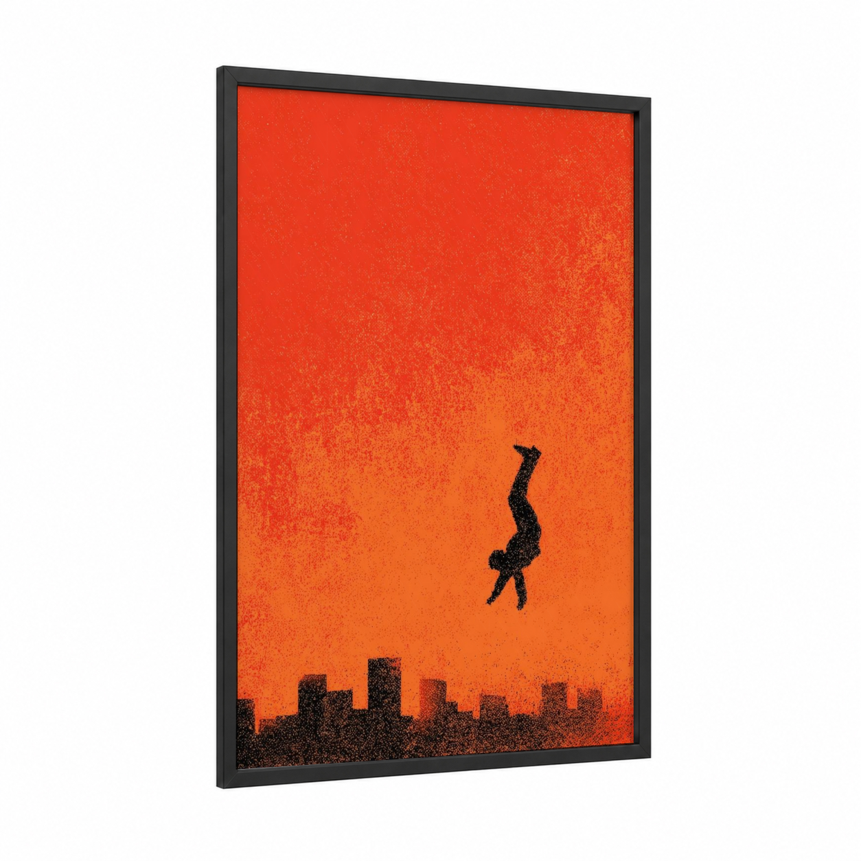 Urban Acrobat framed street dance print — black wood frame — red and orange palette