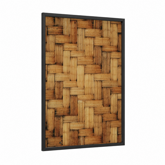 Woven Bamboo Pattern framed art print — black wood frame — brown and gold palette