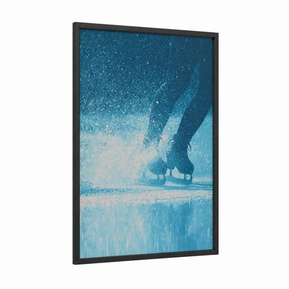 Frozen Grace framed ice skating print — black wood frame — teal and white palette