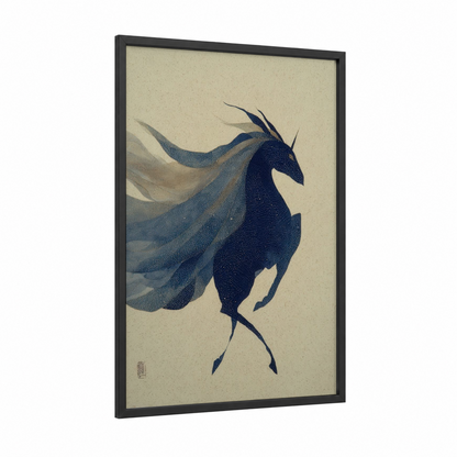 Ethereal Unicorn framed unicorns print — black wood frame — blue and cream palette