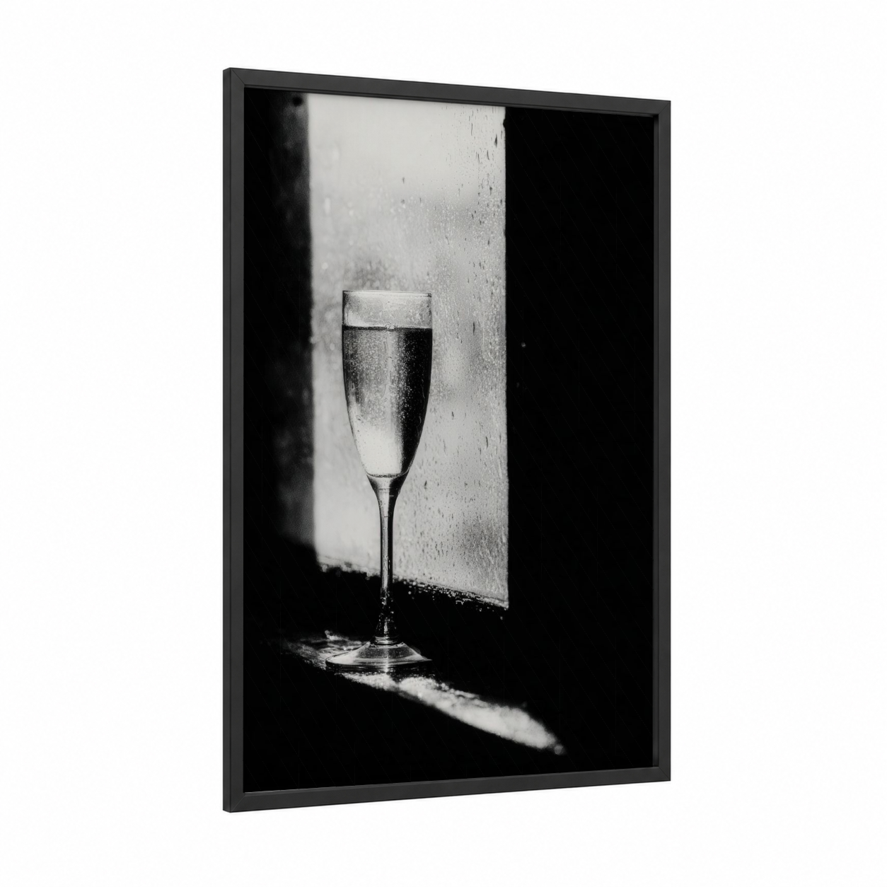 Champagne Elegance framed art print — black wood frame — black and white and gray palette