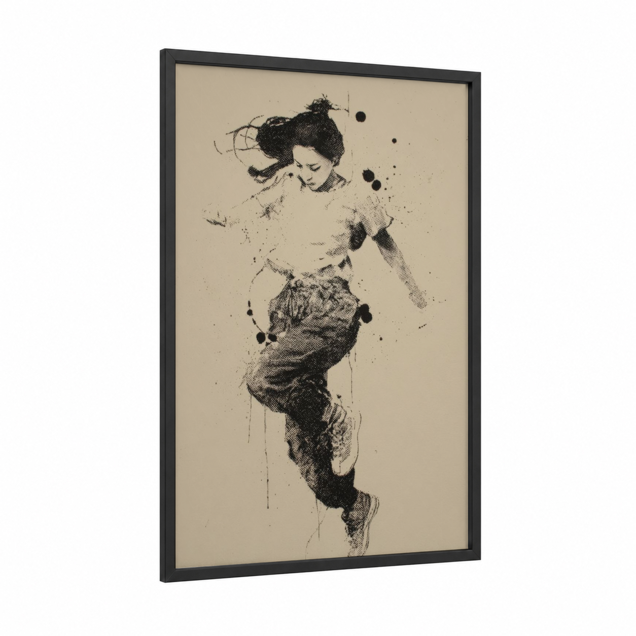 Dynamic Zumba Dancer framed art print — black wood frame — black and white palette