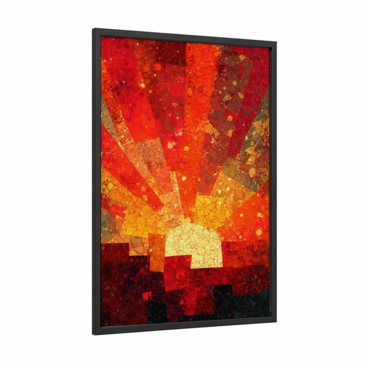 Radiant Sunrise framed the sun print — black wood frame — red and gold palette