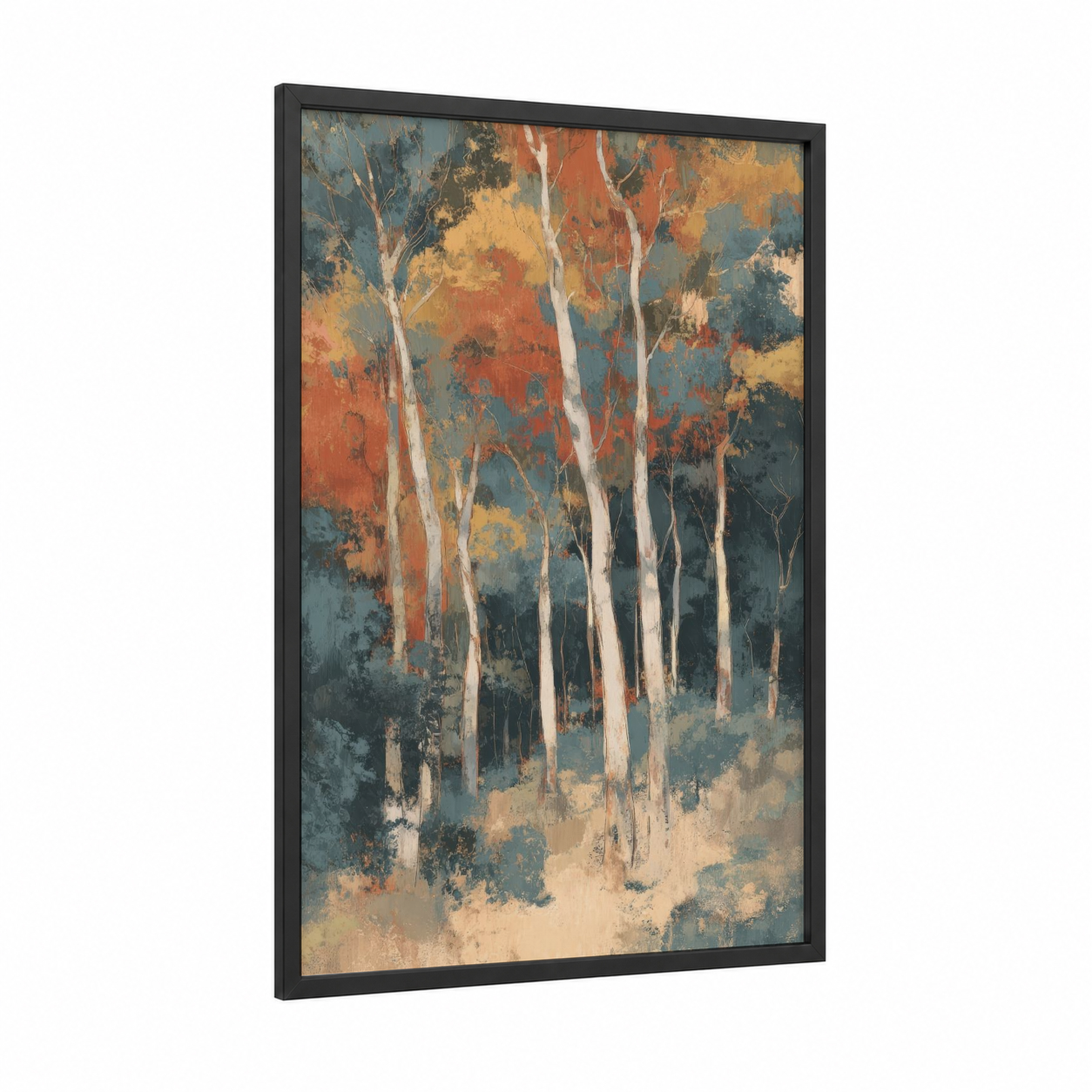 Autumn Eucalyptus framed eucalyptus forest print — black wood frame — russet and gold palette