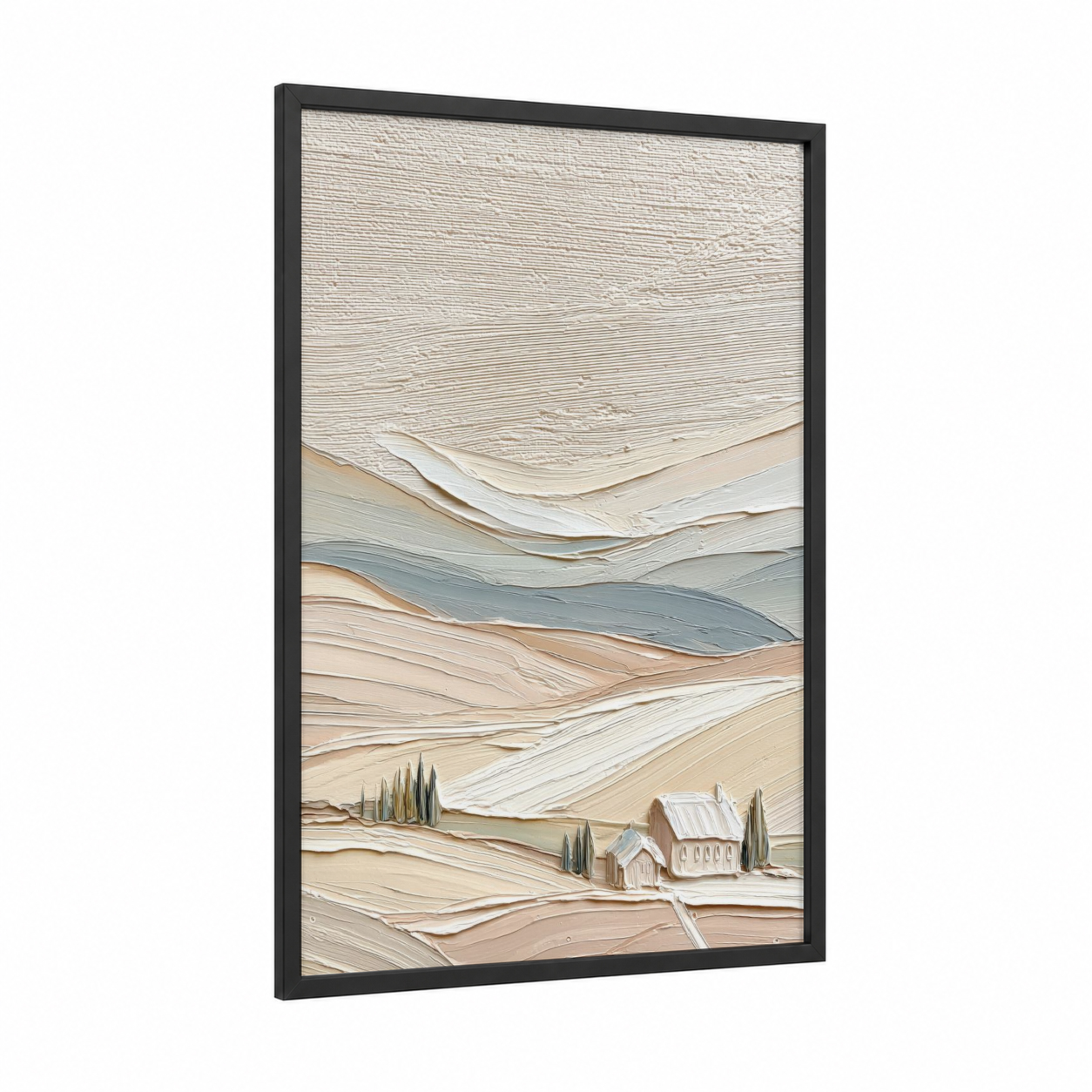 Tuscan Countryside framed abstract minimalist print — black wood frame — cream and beige palette