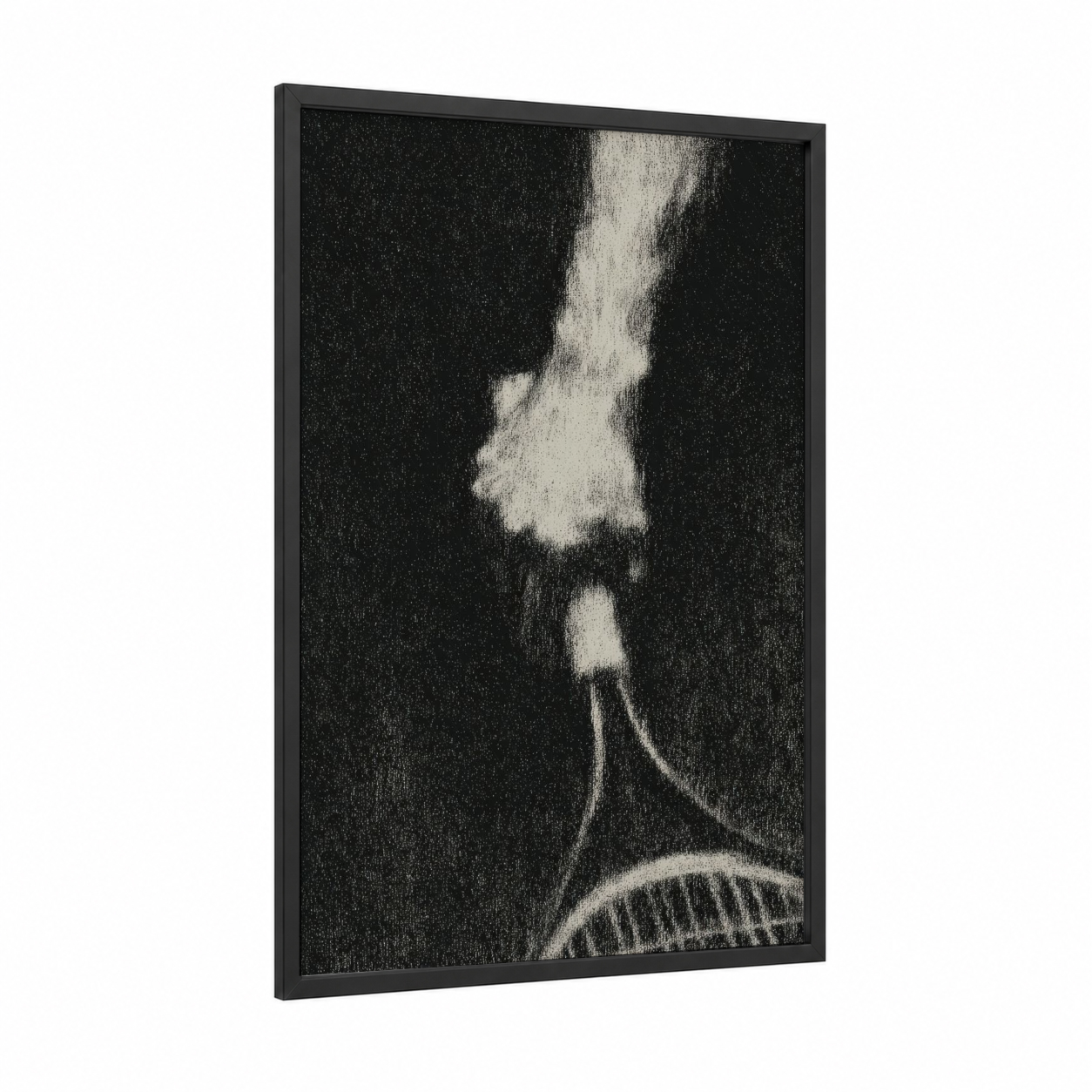 Dynamic Badminton Serve framed art print — black wood frame — black and white palette