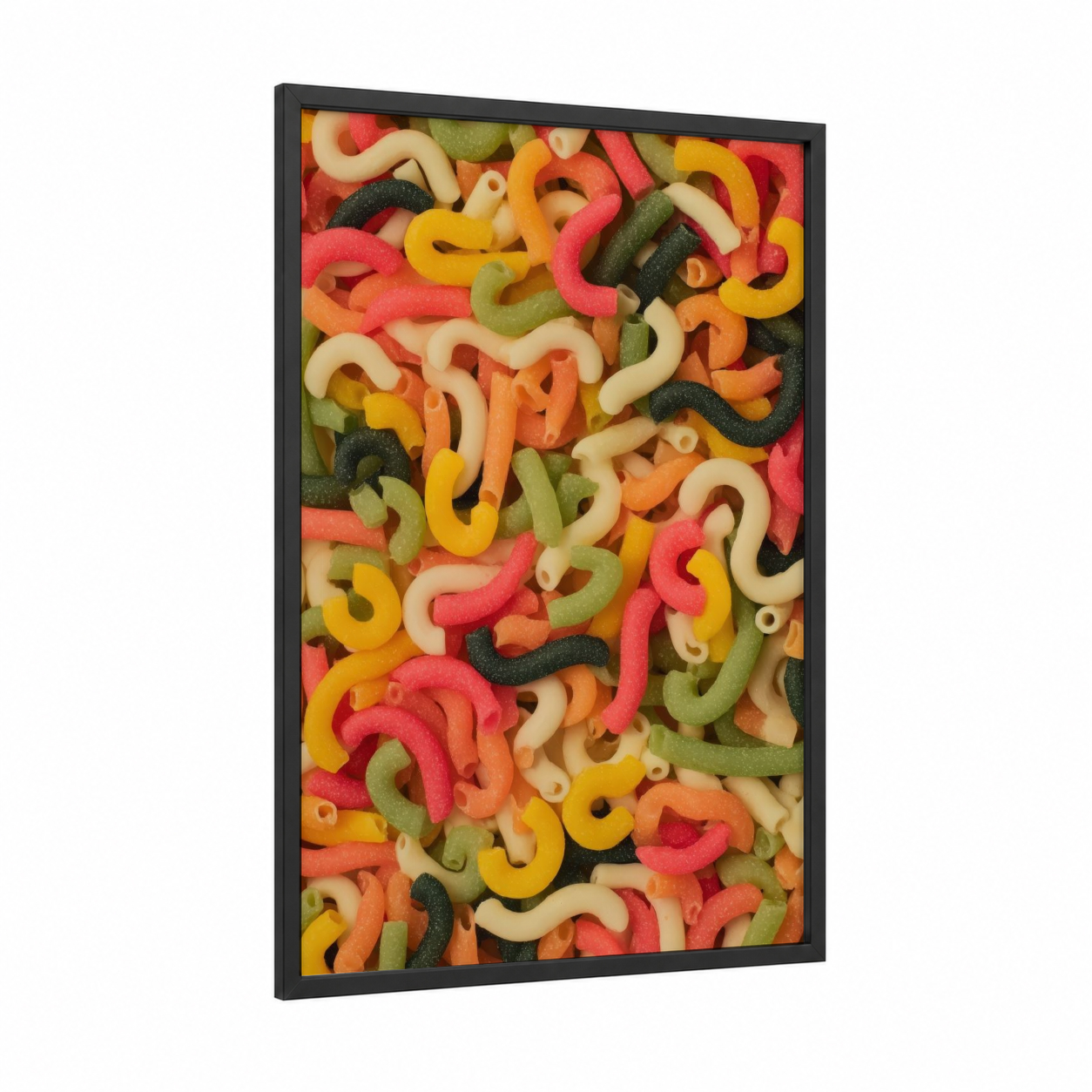 Colorful Pasta Mix framed art print — black wood frame — red and yellow palette