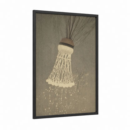 Badminton Shuttlecock framed art print — black wood frame — cream and dove gray palette