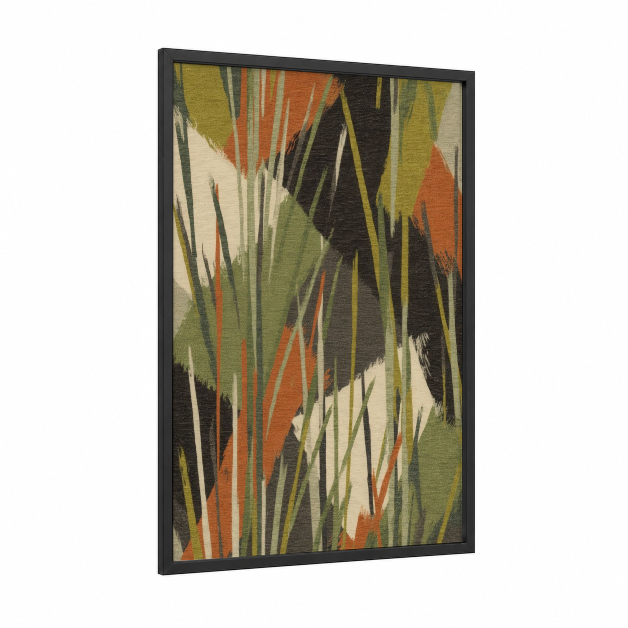 Autumn Grass Study framed art print — black wood frame — olive and orange palette