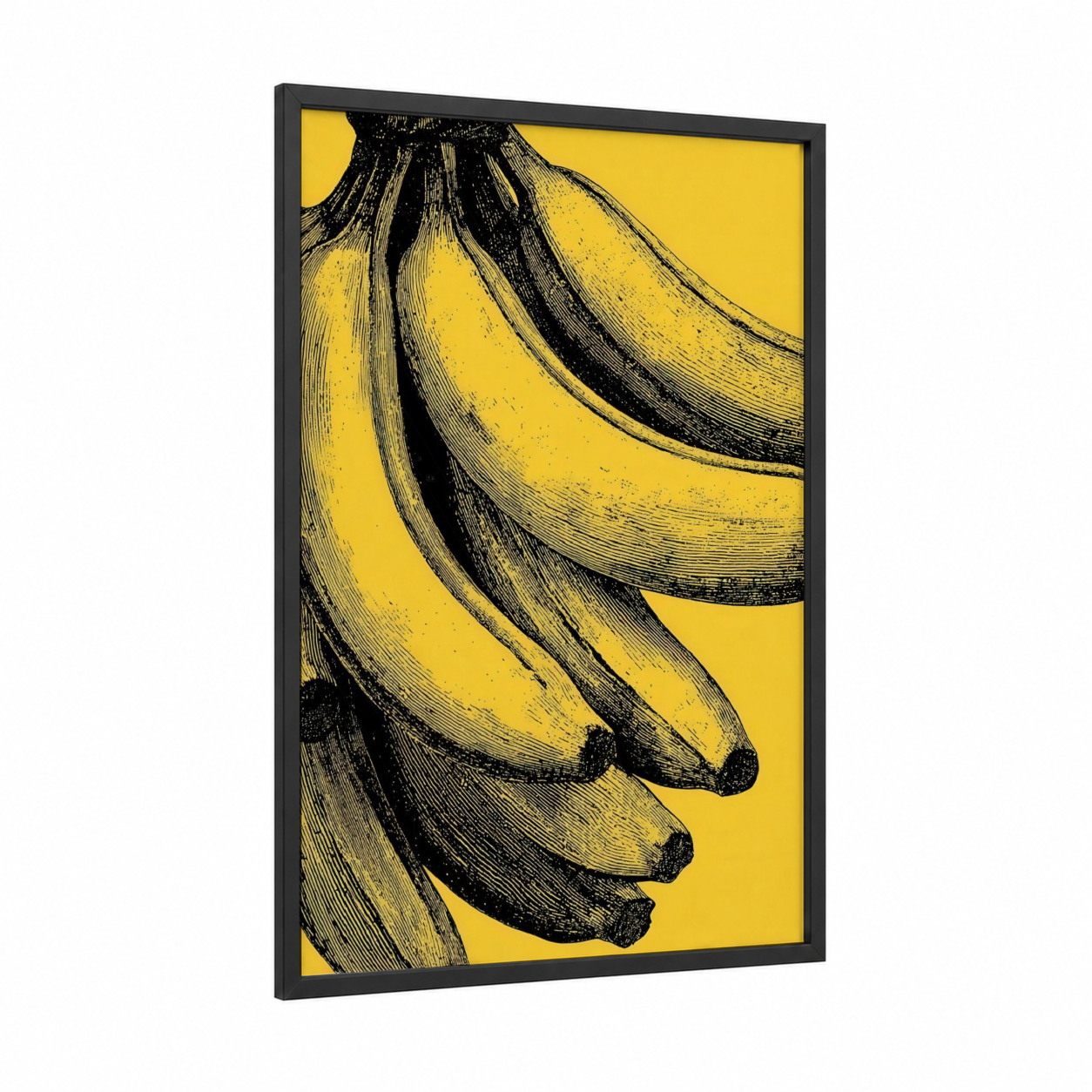 Banana Bunch Yellow framed fruit print — black wood frame — yellow and black palette