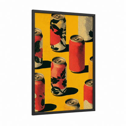 Bold Beer Pop framed art print — black wood frame — yellow gold and red palette