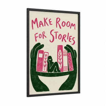 Reading Book Lover Minimalist Wall Art framed art print — black wood frame — pink and dark green palette
