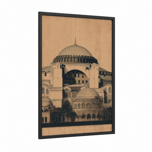 Hagia Sophia Blueprint framed hagia sofia print — black wood frame — cream and black palette
