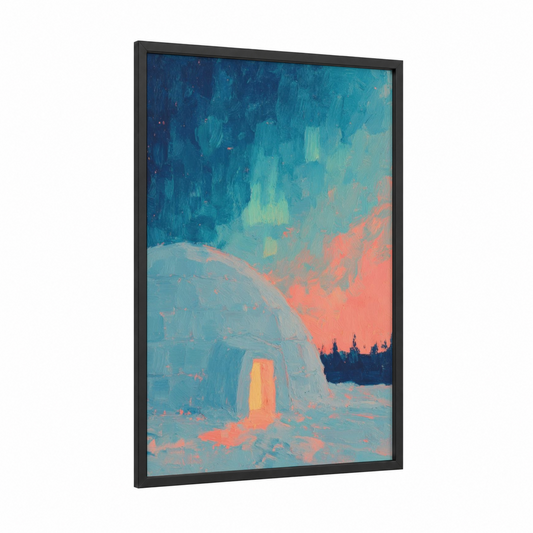 Aurora Dome framed art print — black wood frame — blue and salmon pink palette