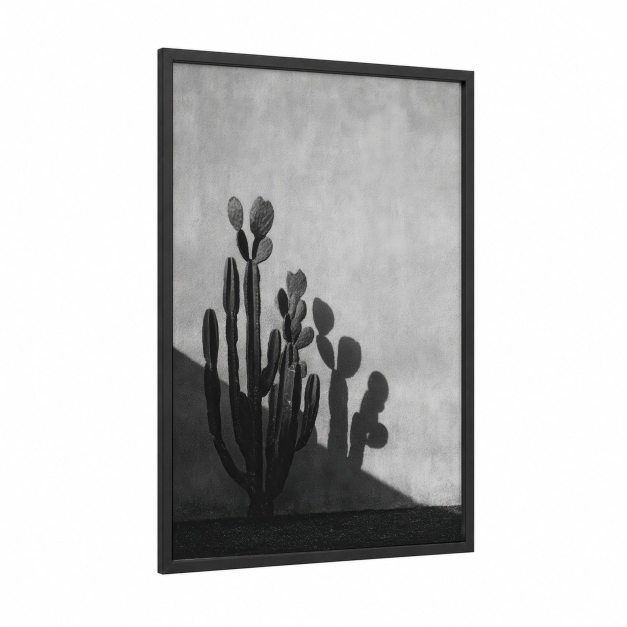 Desert Cactus framed art print — black wood frame — black and white and gray palette