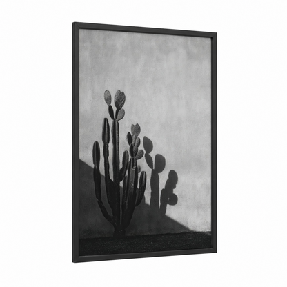 Desert Cactus framed art print — black wood frame — black and white and gray palette