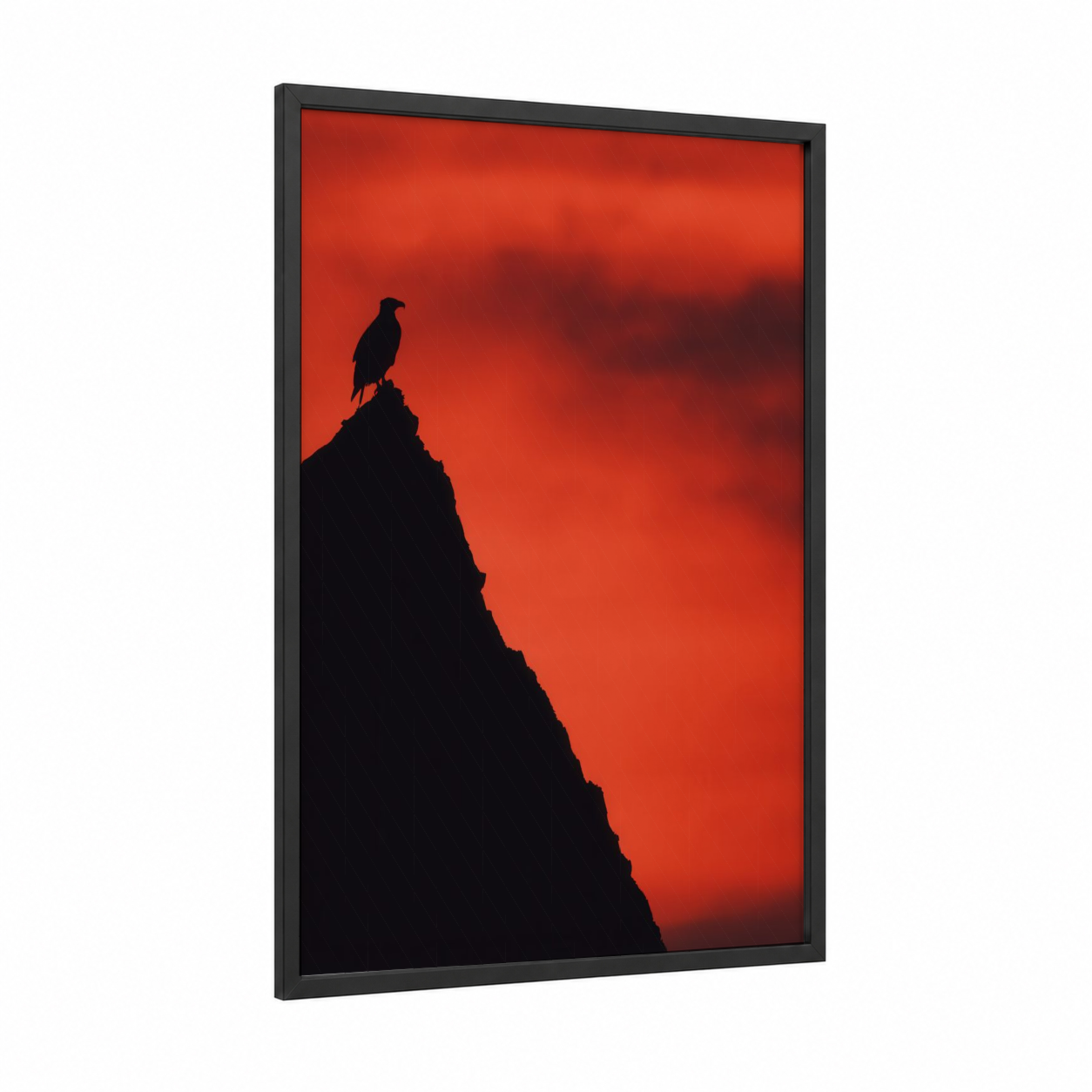 Crimson Sunset Eagle framed art print — black wood frame — red and black palette