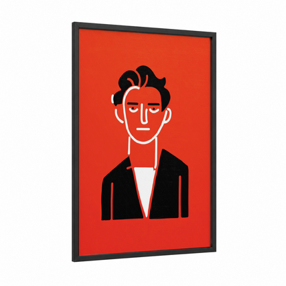 Modern Man Portrait framed fashion illustration print — black wood frame — red and black and white palette