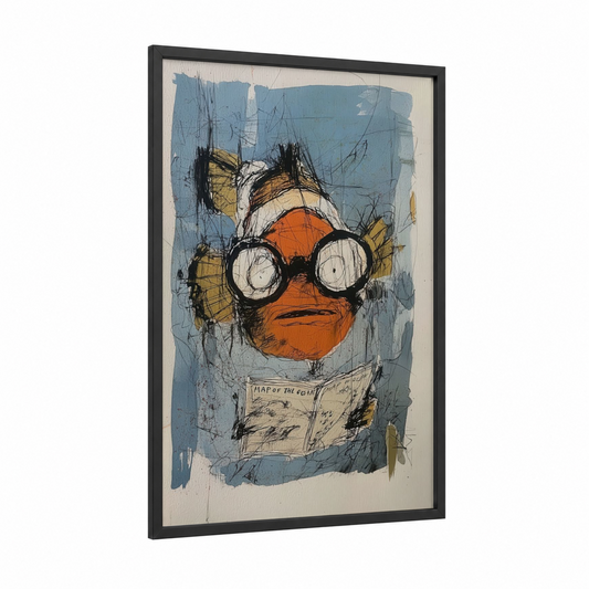 Scholarly Clownfish framed clown fish print — black wood frame — blue and orange palette