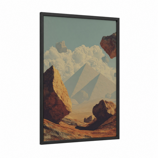 Crimson Dune Gateway framed art print — black wood frame — russet and cream palette