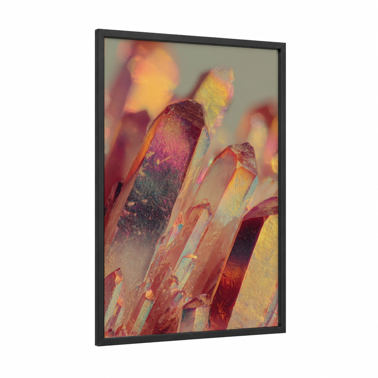 Golden Sunrise Stones framed natural stones print — black wood frame — gold and russet palette