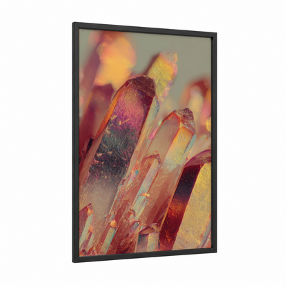 Golden Sunrise Stones framed natural stones print — black wood frame — gold and russet palette