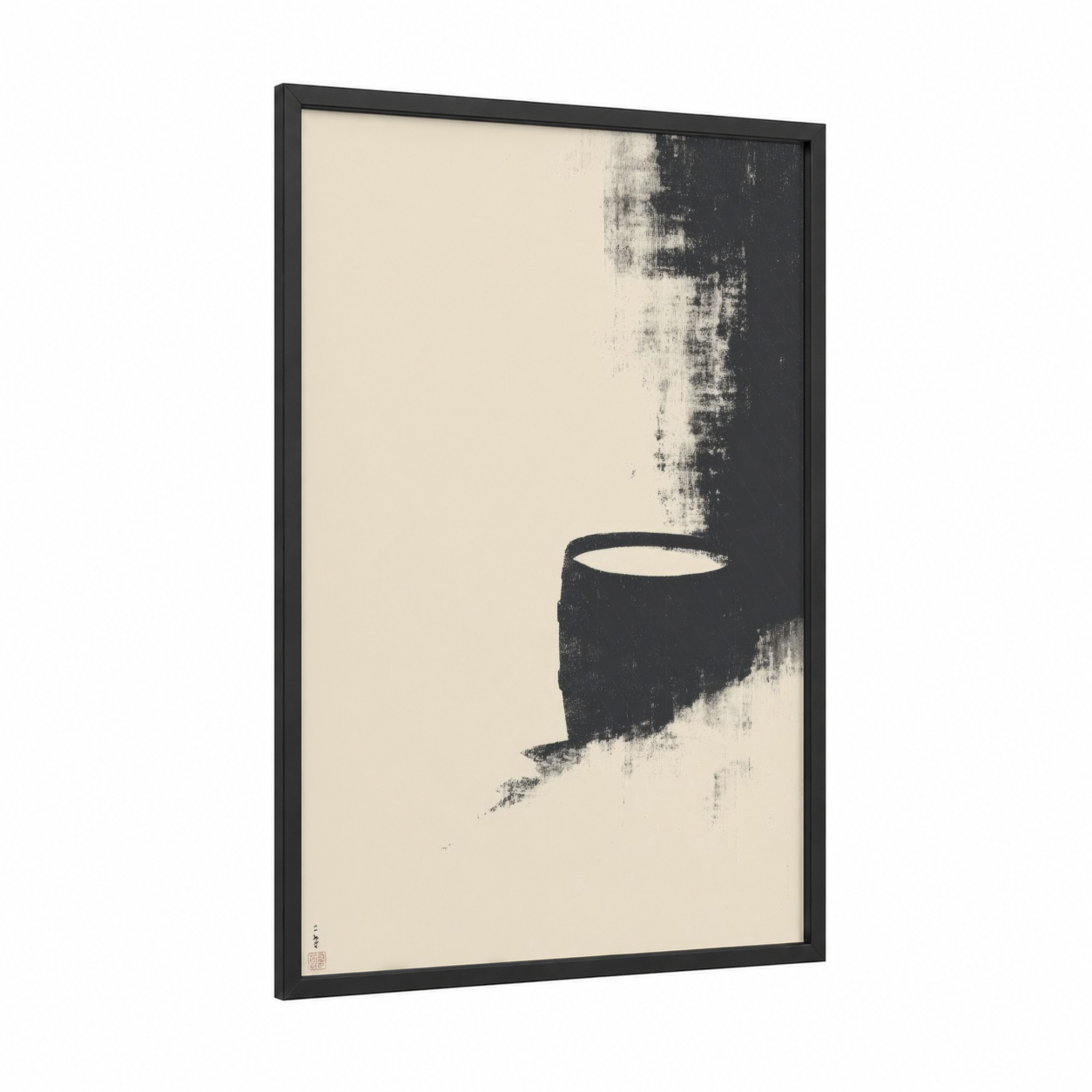 Minimalist Wine Barrel framed wineries and cellars print — black wood frame — black and white and cream palette