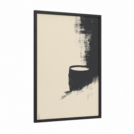 Minimalist Wine Barrel framed wineries and cellars print — black wood frame — black and white and cream palette