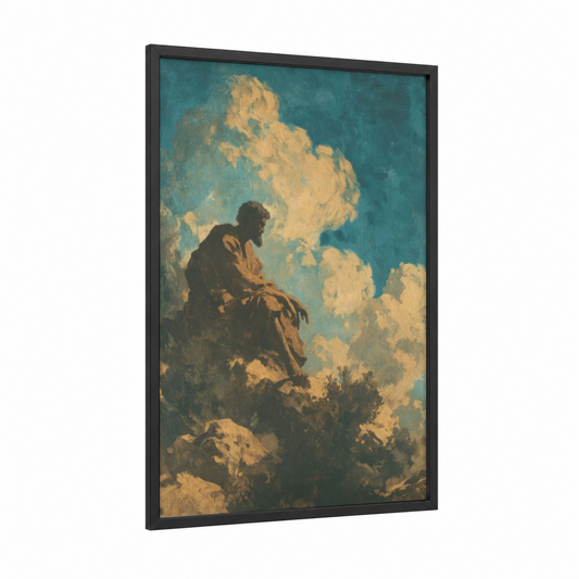 Apostle's Contemplation framed st. paul print — black wood frame — teal and gold palette