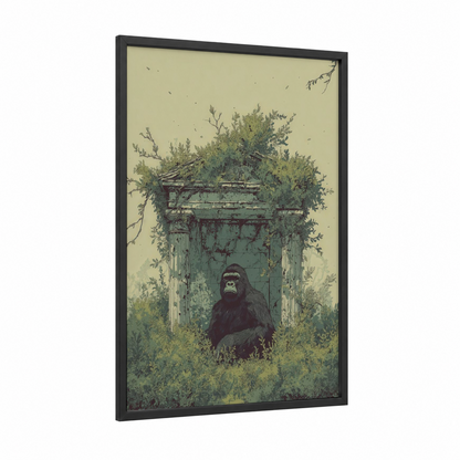 Forgotten Gorilla framed art print — black wood frame — sage green and cream palette