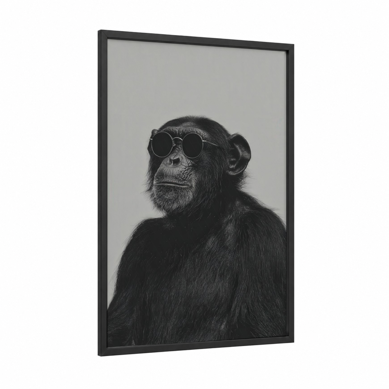 Cool Chimpanzee framed art print — black wood frame — black and white palette