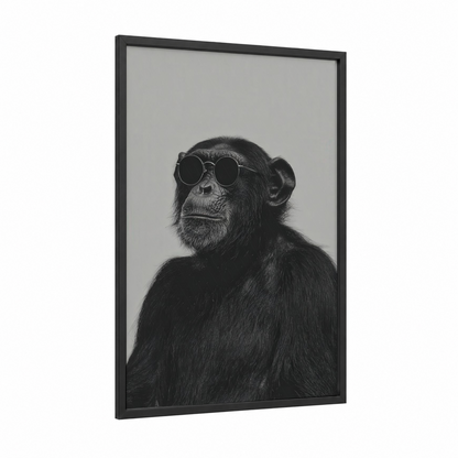 Cool Chimpanzee framed art print — black wood frame — black and white palette