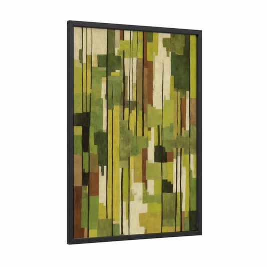 Modern Linden framed linden tree print — black wood frame — sage green and olive palette