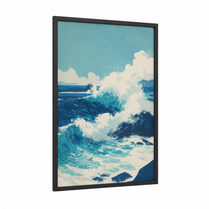 Crashing Waves framed seascapes and ocean print — black wood frame — turquoise and white palette