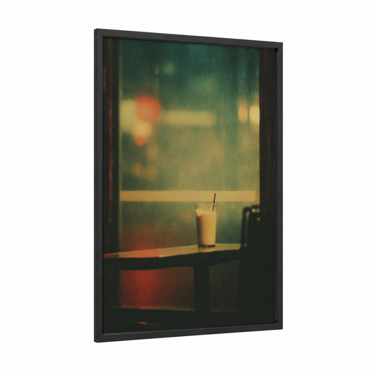 Nostalgic Milkshake framed art print — black wood frame — gold and dark green palette