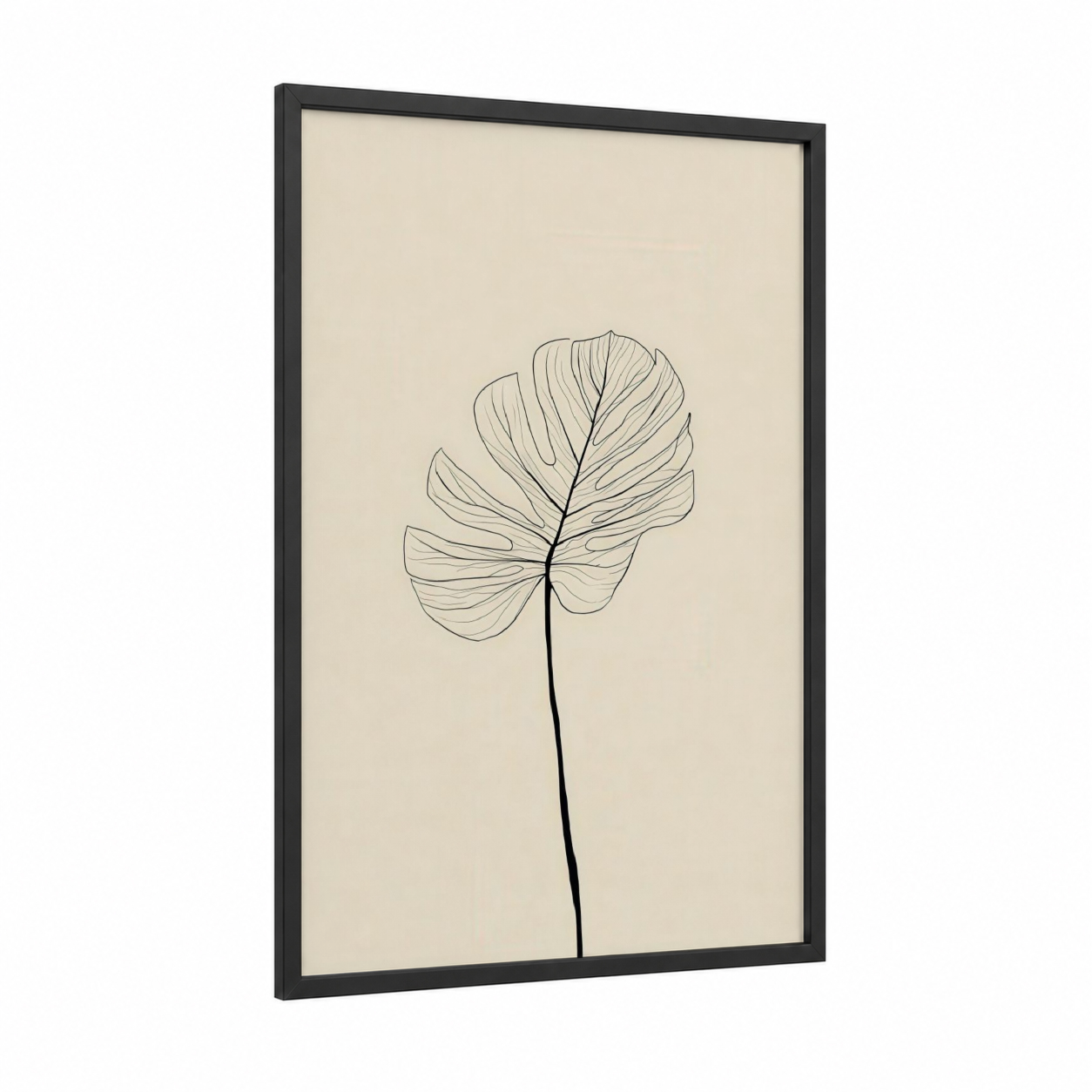 Monstera Line Drawing framed leaf print — black wood frame — cream and black palette