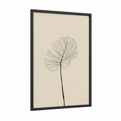 Monstera Line Drawing framed leaf print — black wood frame — cream and black palette