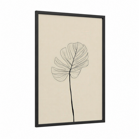 Monstera Line Drawing framed leaf print — black wood frame — cream and black palette