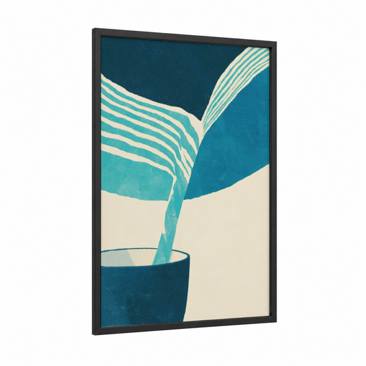 Aquarius Water Pour framed art print — black wood frame — turquoise and cream palette