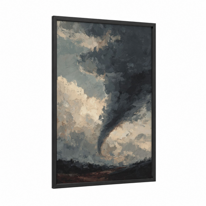 Dramatic Tornado framed art print — black wood frame — gray and cream palette