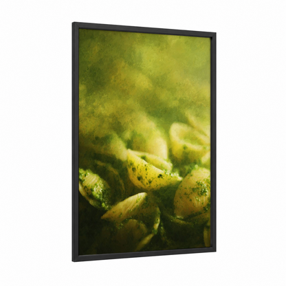 Herb Pasta Garden framed art print — black wood frame — yellow and green palette