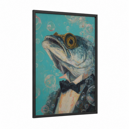 Dapper Tarpon framed art print — black wood frame — turquoise and gold palette