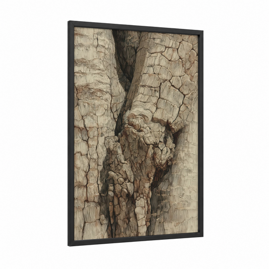 Ancient Baobab Trunk framed baobab tree print — black wood frame — cream and brown palette