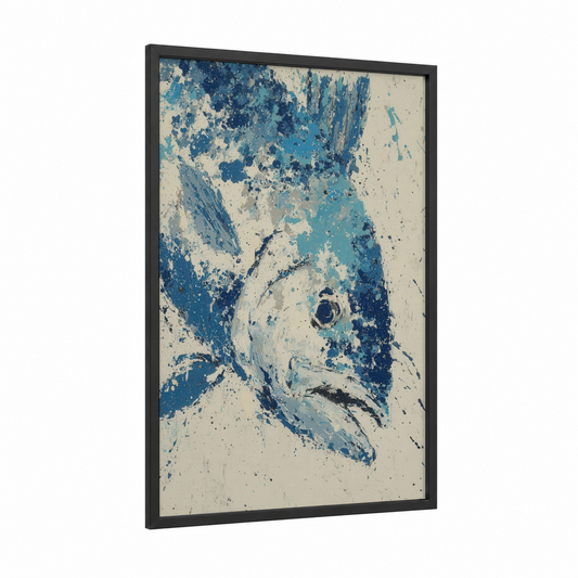 Azure Tarpon framed art print — black wood frame — blue and teal palette