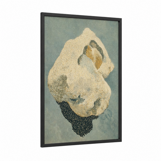 Creamed Oyster framed art print — black wood frame — cream and sage green palette