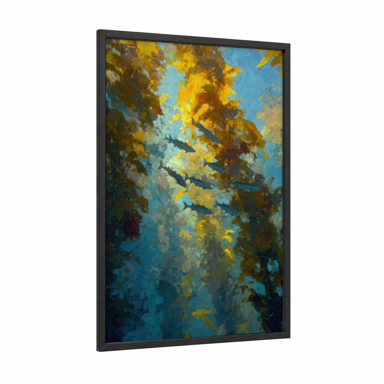 Golden Wahoo School framed art print — black wood frame — gold and blue palette