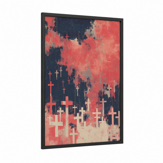 Crimson Remembrance framed veterans day print — black wood frame — red and black palette